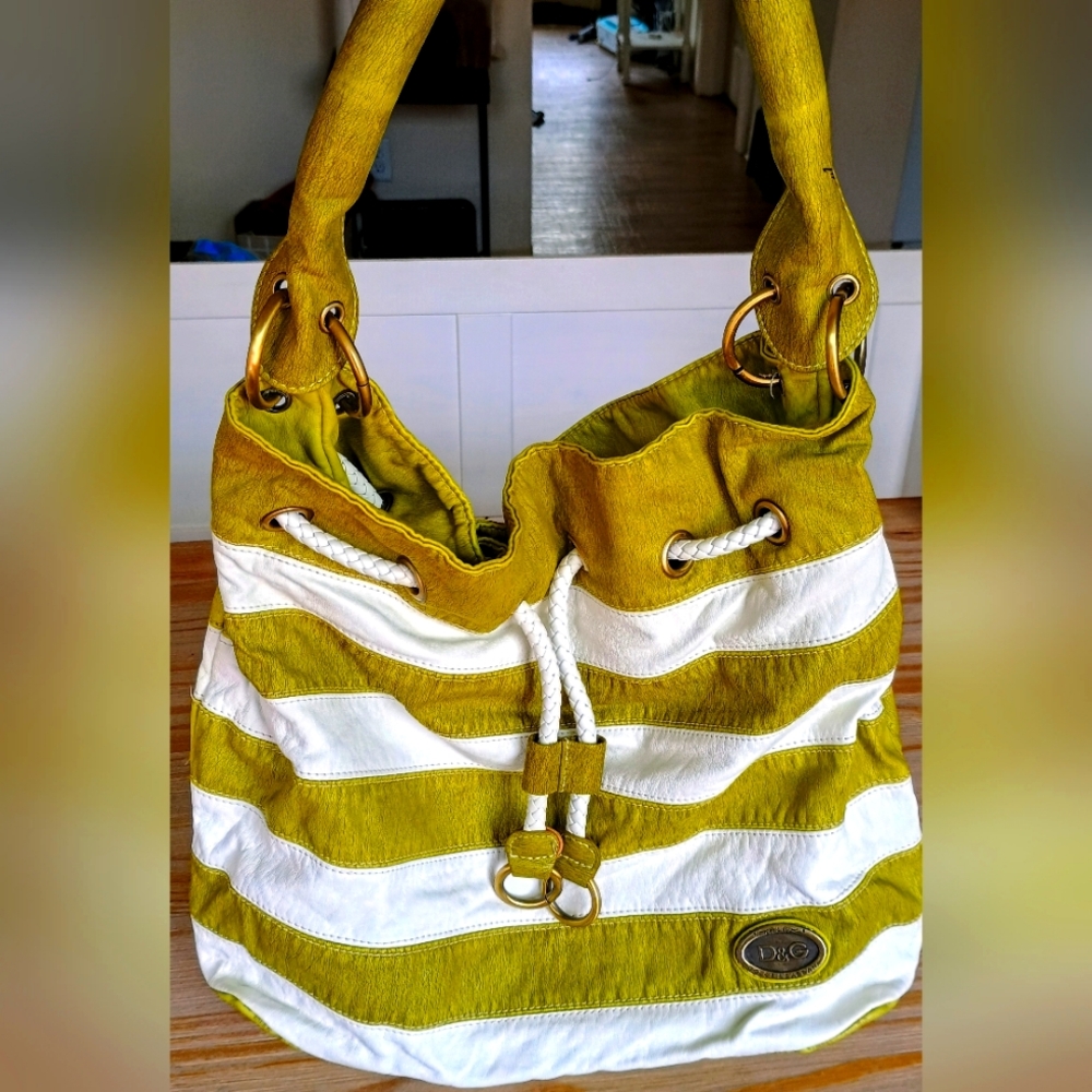 Dolce & Gabanna Leather Drawstring Tote Bag